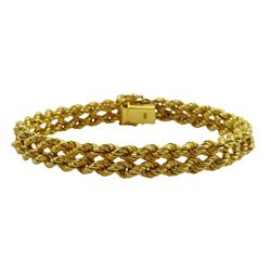 9ct gold double row rope twist link bracelet, Sheffield 1978