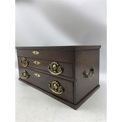  Small 19th century carpenters oak chest with hinged lid, two drawers under with brass handles W54cm X H27cm