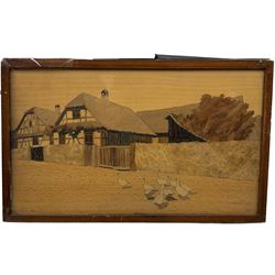 Charles Spindler (French 1865-1938): 'Gambsheim' and 'Thann', set three framed marquetry pictures signed 18cm x 30cm (3) 