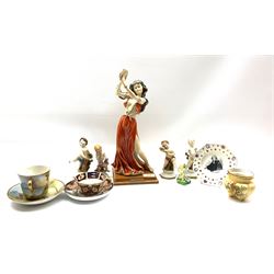 G Armani figure of a dancer, set of four Capodimonte figures of The Seasons, Royal Doulton figure of a fairy HN1379, small Worcester vase etc