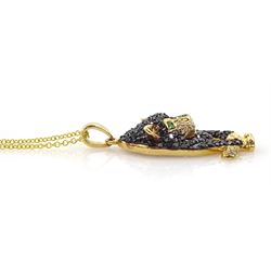 14ct gold emerald, white and black diamond panther pendant by EFFY, boxed with receipt