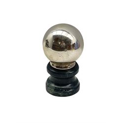 Witches type desk ball mounted on greenstone plinth, H19cm 