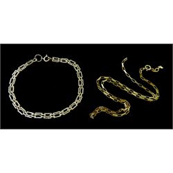 Gold link bracelet and gold rectangular link necklace, both 9ct, approx 8.9gm