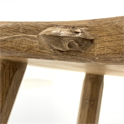 'Mouseman' Yorkshire oak four leg stool, with adzed saddle seat raised on octagonal tapered supports, W37cm, H46cm