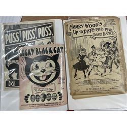 An album of Victorian and later sheet music covers, mainly Rag-Time to include The Burglar Rag, Rag-Time Violin, Russian Rag, Charlie Chaplin's Frolics, Mickey Mouse, Lucky Black Cat and many others (approx 50, plus later printed covers) Provenance: From the Estate of a Local private collector