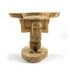 African carved Luba type stool, H33cm x W34cm 