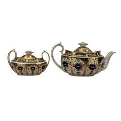Early 20th century Royal Crown Derby Old Imari tea set set, pattern no. 1128, comprising a large twin-handled tea tray c1923, 46cm x 35.5cm, teapot & sugar bowl c1925, sucrier c1926 and milk jug c1927 