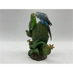 Auctrian cold painted bronze, modelled as two Budgerigars perched on flowering cactus, H13cm