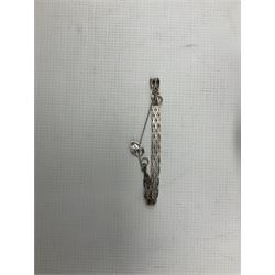 Silver tapering Albert watch chain, silver 'Town' charm bracelet, silver jewellery and other costume jewellery, in small wooden box