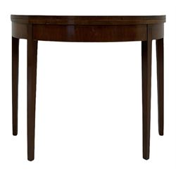 20th century mahogany card table, the fold over top with lined surface, raised on square tapering supports 