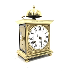 Contemporary brass mantel or bracket clock, white enamel dial with Roman chapter ring, eight day movement stamped 'Franz Hermle' striking to exterior bell