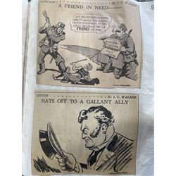 WW2 album containing newspaper cartoon clippings, just under 500, two Victorian photo albums and two Olive wood albums containing pressed flowers 