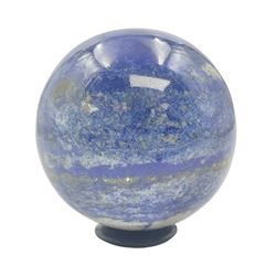 Lapis lazuli sphere, upon a carved stone stand, D7cm