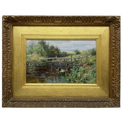 Frederick William Whitehead (British 1853-1938): Rural River Landscape, oil on panel signed 17cm x 27cm
