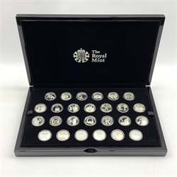 The Royal Mint 'The Great British Coin Hunt Quintessentially British' A to Z twenty-six piece cased set of silver proof ten pence coins, with outer box, no certificates