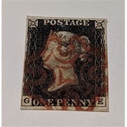 Great British stamps including Queen Victoria penny black red MX cancel (three margin), 1840 two pence blue red MX cancel (three margin), embossed issues, half penny bantams, perf penny reds, various other Queen Victoria issues, King Edward VII two shillings & six pence and five shillings, King George V seahorses etc, housed in a modern album