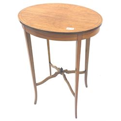 Edwardian satinwood occasional table, the oval top raised on square splayed supports united by 'X' stretcher W51cm
