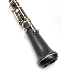 Oboe by F. Loree of Paris, having silver plated keys and stamped F. Loree, Paris no. DM 89, cased L60.5cm