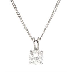 18ct white gold single stone round brilliant cut diamond pendant necklace, diamond approx 0.70 carat
