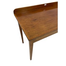 Edwardian inlaid mahogany side table with satinwood banding, rectangular top over square tapering supports