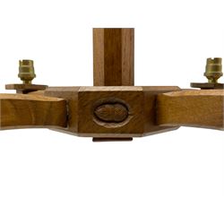 Acornman - pair of four-branch oak ceiling lights and another with three-branches, by Alan Grainger of Brandsby, York, max L49cm (3)