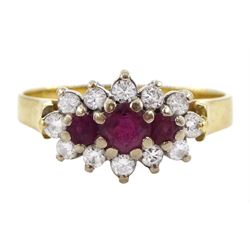 18ct gold ruby and diamond cluster ring, London 1979