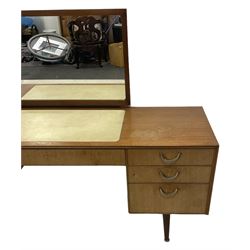 Meredew - mid-20th century teak dressing table, raised mirror back, fitted with seven drawers, on tapering supports