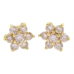 Pair of gold round brilliant cut diamond cluster earrings, total diamond weight approx 0.45ct