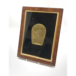 Warwickshire Cockfighting Association brass plaque dated 1843, within a  gilt slip and mahogany frame, 30.5cm x 23cm overall