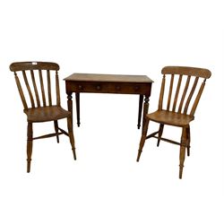 19th century mahogany side table, and two farmhouse chairs