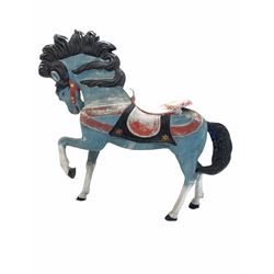 Large painted cast metal model of a horse, raised on a rectangular base