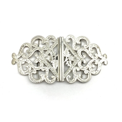 Edwardian silver nurses buckle engraved with scrolls and thistles on an openwork ground 13cm Birmingham 1902 Maker Joseph Gloster 