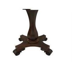 William IV mahogany tea table, the rectangular hinged swivel top with rounded corners over a banded frieze, raised on an octagonal baluster pedestal support with turned collar terminating in a concave sided quadripartite platform, raised on scroll feet