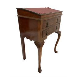 Shoolbred & Co - mahogany slope desk, with leather inset slope, opening to reveal five small drawers over two long, raised on cabriole supports 