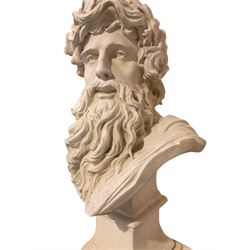 Composite bust of the mythological hero Hercules (Heracles) as a mature bearded man with olive wreath after the Classical Greek original H68cm together with composite pedestal H39cm (2)