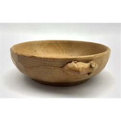 Thompson of Kilburn Mouseman adzed oak nut bowl with carved mouse signature D15cm