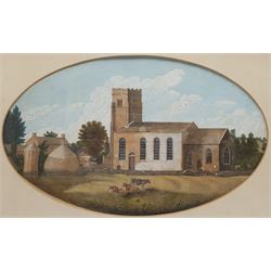 English Primitive School (19th century): Cattle before a Church, watercolour unsigned 34cm x 56cm