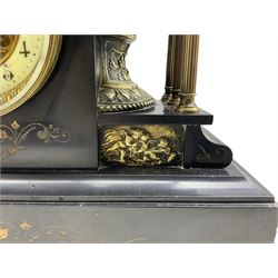 Late 19th century Belgium slate mantle clock with a French 8-day striking movement c1880, with a 