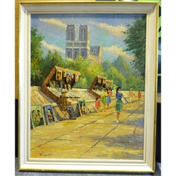 Paul Clair (French 1918-1984): Street Sellers on the Left Bank Paris, oil on canvas signed 84cm x 66cm