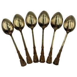 Set of six silver gilt and coloured enamel coffee spoons Birmingham 1953 Maker Walker & Hall, cased
