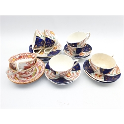 Six Gaudy Welsh pattern trios and a pair of 19th Century tea cups and saucers decorated with Chinese figures