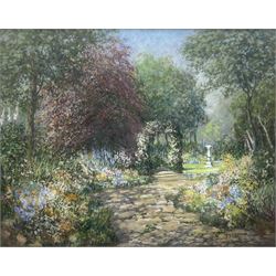 John Falconer Slater (British 1857-1937): Garden Scene in Full Bloom - Cullercoats, pastel signed 51cm x 64cm