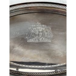 Silver oval gallery tray engraved with an inscription commemorating the 1977 Silver Jubilee and on ball feet  Limited edition 45/250 W45cm Maker Roberts and Belk approx 70oz