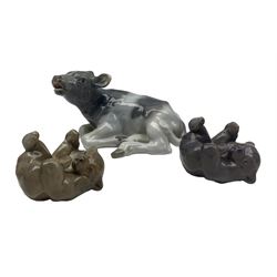 Royal Copenhagen reclining calf no.1072 together with two bear cubs no.1124 (3)