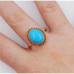 9ct gold single stone turquoise ring, hallmarked
