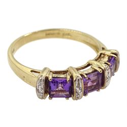 9ct gold amethyst and diamond dress ring, hallmarked
