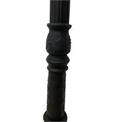 Victorian design cast iron street lamp with black lantern top, the fluted column and turned with foliate design, on octagonal base