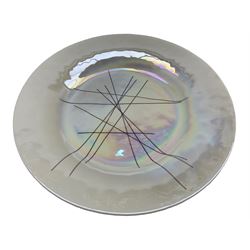 Opalescent glass charger, decorated with abstract pattern D46cm