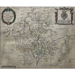 Richard Blome (British 1635-1705): 'A Mapp of Worchestershire With Its Hundreds' (Worcestershire), 17th century engraved map with hand-colouring  pub.  Blome's Britannia c1673, 27cm x 32cm