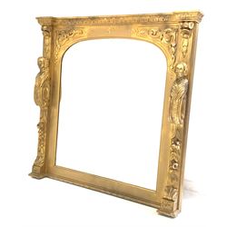 Large 20th century gilt framed pier mirror, the arched mirrored plate enclosed by floral, scrolled and figural corbels, 135cm x 132cm
